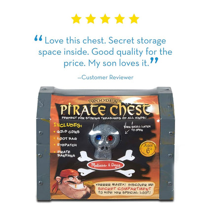 Melissa & Doug Wooden Pirate Chest (Pretend Play Treasure Chest Set, Pirate Dress-Up Accessories)