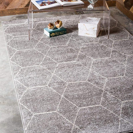 Unique Loom Trellis Frieze Collection Lattice Moroccan Geometric Modern Light Gray Area Rug (3' 3 x 5' 3)