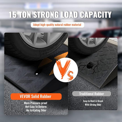 VEVOR Rubber Curb Ramp 9 cm Rise Height Sidewalk Curb Ramp, 25 cm Width 100 cm Length Driveway Ramp for Curb, 15T Heavy Duty Rubber Ramp for Forklifts, Trucks, Buses, Cars, Wheelchairs, Bikes