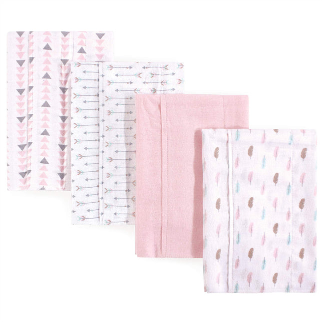 Luvable Friends Cotton Poly Flannel Burp Cloths Multipack, Girl Feathers 8-Pack, One Size