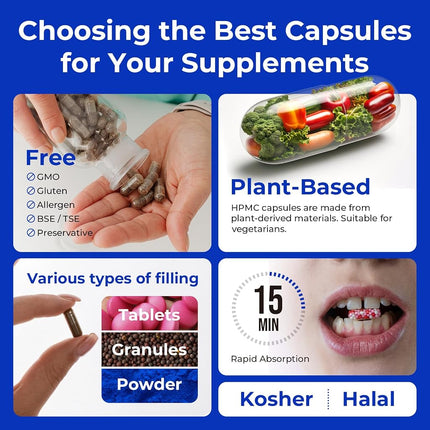 Empty Capsules Size 1 5000 Count,Clear Empty Vegan Capsules Kosher,Halal and Non GMO Certified for DIY Supplements.Hypoallergenic Veggie Capsules Empty with 2 Spoons,Adapted to the Capsule Filler