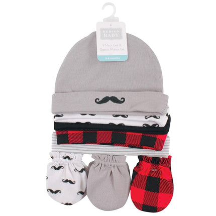 Hudson Baby Infant Cotton Cap and Scratch Mitten Set, Mustache 8 Pack, 0-6 Months