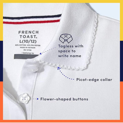 French Toast Plus Girls Short Sleeve Picot Collar Interlock Polo, Black, Medium/10/12/Plus