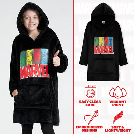 Get Trend Marvel Oversized Hoodies for Kids Teens, Avengers Fleece Hoodie Blanket with Sherpa Lined Hood, Warm Superhero Gifts for Boys (Black)