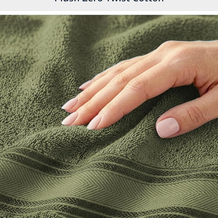 LANE LINEN Towel Set Soft Absorbent Quick Dry 100% Cotton - Oil Green