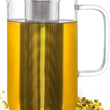 Aquach 51oz Glass Teapot with Infuser, Stovetop Sa