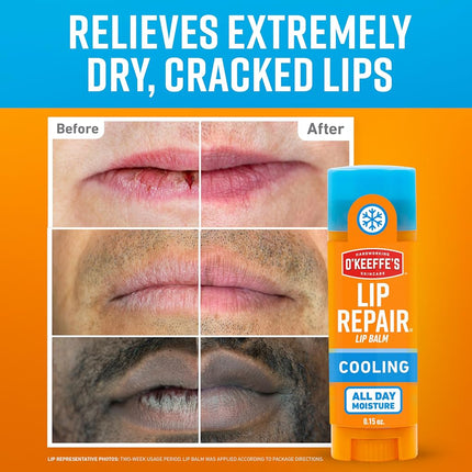 O'Keeffe's Lip Repair Lip Balm with Cooling Relief for Dry, Cracked Lips - Stick (2 Pack) - Moisturizer for Very Dry Lips