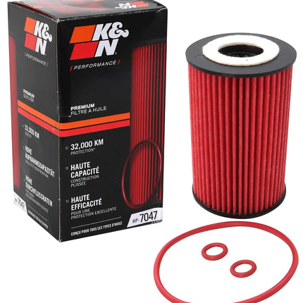 K&N Oil Filter - High Performance-Series compatible with Volkswagen, Audi, Seat, Skoda (HP-7047), Red