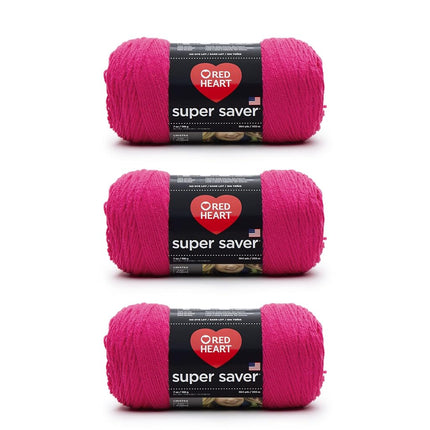 Red Heart Super Saver Pack of 3 - Shocking Pink - 7oz/198g - Acrylic - 4 Medium (Worsted) - 364 Yards - Knitting, Crocheting, Crafts & Amigurumi