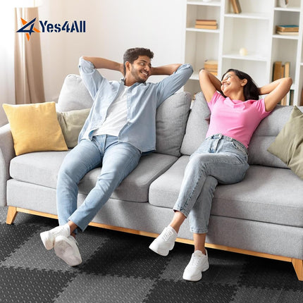 Yes4All Interlocking Exercise EVA Mat Floor Protector (120 Square Feet - Black - with Border) - ²XPAJZ (XPAJ)