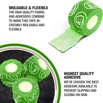 WOD Nation Weightlifting Hook Grip Athletic Tape, Flexible Fabric Thumb & Finger Tape - Easy-Tear, Sweat-Proof, Durable Strips for Powerlifting & Gym, 3-Pack (23 ft Rolls) - Green