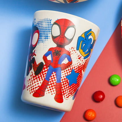 Zak Designs Marvel Spider-Man Vajilla para niños Incluye plato de 20 cm, tazón de 15 cm y vaso de 295 ml, Material de bambú melamina duradero y sostenible (Juego de 3 piezas, Spidey y sus sorprendentes amigos)