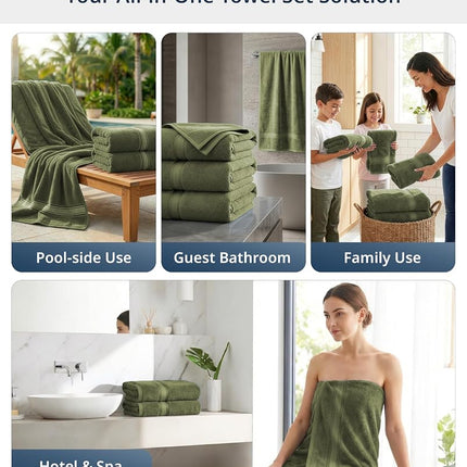LANE LINEN Towel Set Soft Absorbent Quick Dry 100% Cotton - Oil Green