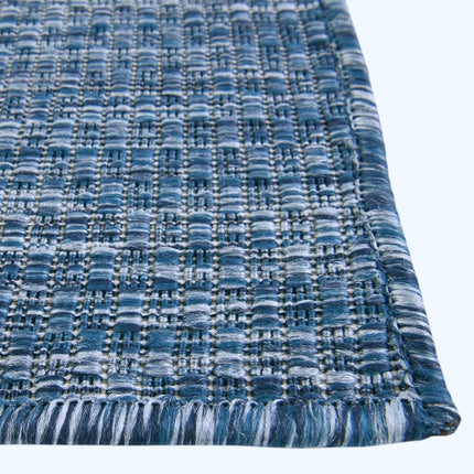 Unique Loom Collection Alfombra lisa jaspeada de transición casual para interior/exterior de tejido plano, 2 pies 7 pulgadas x 12 pies, azul marino/azul claro