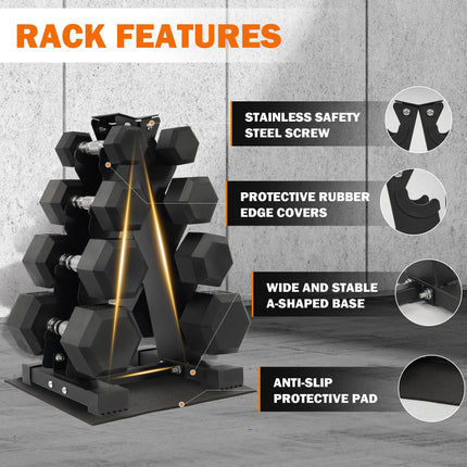 Fitvids 100LB Rubber Coated Hex Dumbbell Weight Set with Storage Rack, Free Weights with Anti-Slip Handle for Home Gym