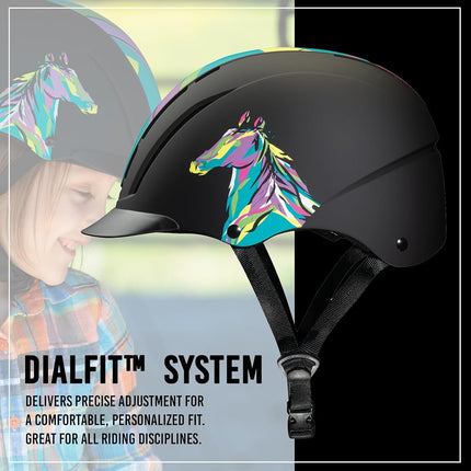 Troxel Spirit Full Coverage Horse Riding Helmet, Low-Profile Adjustable Design, Safety Horseback Riding Gear, Large (7-3/8 - 7-3/4), Pop Art Pony