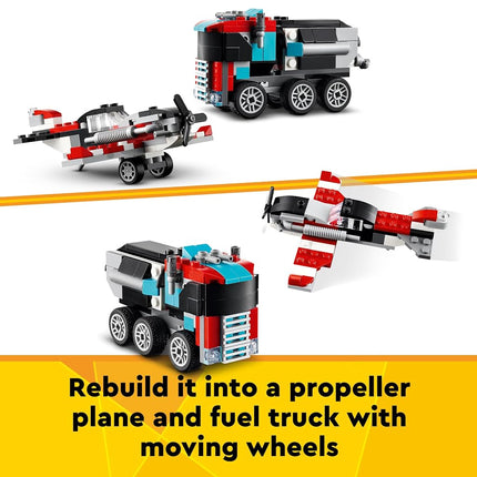 LEGO Creator 3in1 Flatbed Truck with Helicopter Toy to Propeller Plane and Fuel Lorry to Hot Rod and SUV Car Toys for 7 Plus Year Old Boys, Girls and Kids who Love Cool Vehicles, Gift Idea 31146