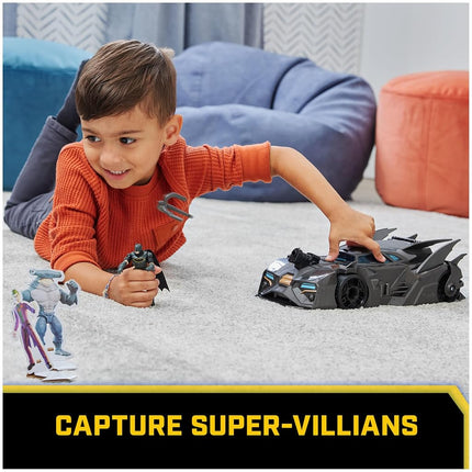 DC Comics, Crusader Batmobile Playset with Exclusive 4-inch Batman Figure, 3 Super-Villain Paper Figures, Kids Toys for Boys and Girls Ages 4+
