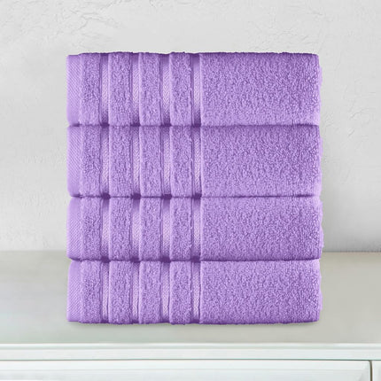 Elegant Comfort 100% Turkish Cotton 4 Lines Viscose Stripe Luxury 4 Pack Hand Towel Set - Ultra Absorbent and Soft 16 x 28 Inch Premium Hotel Spa Quality Towels for Everyday Bath Use, Lilac