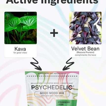 Psychedelic Water Good Mood Mix - Fruit Punch - Powder Packets - Calming Kava Drink Mix - Easy Open Single-Serving - Flavored Kava Powder - Mucuna Pruriens - Stevia - Adaptogen Drink Mix - 14 Stick