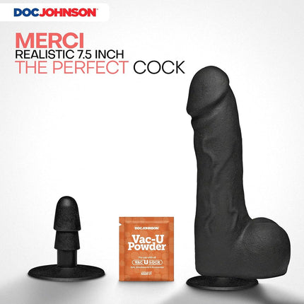 Doc Johnson Merci - The Perfect Dildo 7.5" - with Removable Vac-U-Lock Suction Cup - ULTRASKYN - for Adults Only, Black
