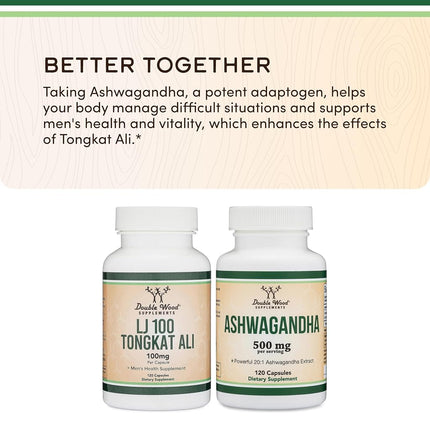 Tongkat Ali for Men (120 Capsules) - Only Clinically Proven and Patented Tongkat Ali Formula (LJ100 Std to 40% Glycosaponins, 22% Eurypeptides) Manufactured in The USA by Double Wood Supplements
