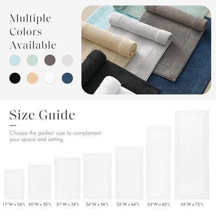 MADISON PARK SIGNATURE Splendor Reversible 100% Cotton Tufted Bathroom Rug-3000 GSM Hotel Quality Luxurious Plush High Pile Bath Mat Absorbent, Quick Dry, Shower Room Décor, 24x72, White