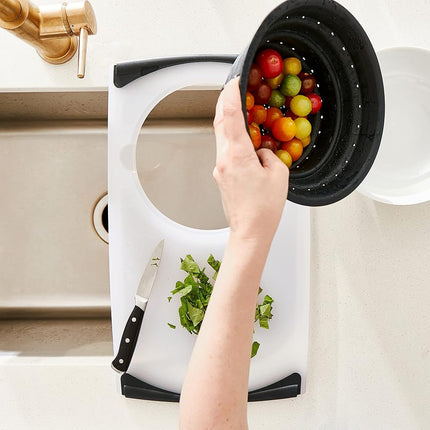 Dexas Over The Sink Strainer Board, 11.5 x 20, Natural/Gray