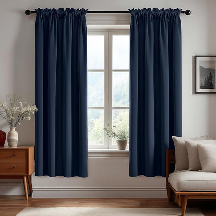 Deconovo Blackout Curtains Panels for Bedroom - Thermal Insulated Rod Pocket Room Darkening Drapes, Noise-Reducing Curtains, 38W x 72L Inch, Navy Blue, 2 Panels