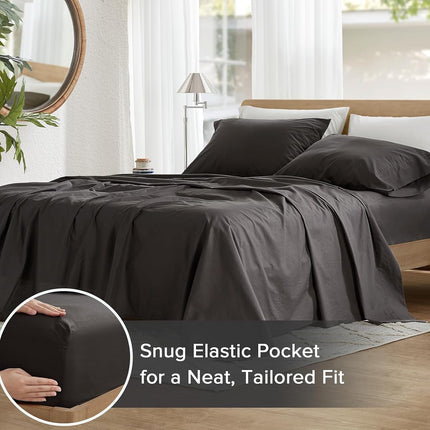 Comfort Spaces 100% Cotton Percale Sheets Twin Sheet Set 3 Pcs, Black