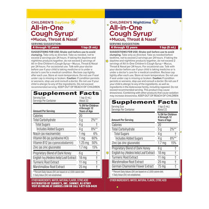 Zarbee’s Kids All-in-One Day/Night Cough Value Pack for Children 6-12 with Dark Honey, Turmeric, B-Vitamins & Zinc, #1 Pediatrician Recommended, Drug & Alcohol-Free, Grape Flavor, 2x4FL Oz