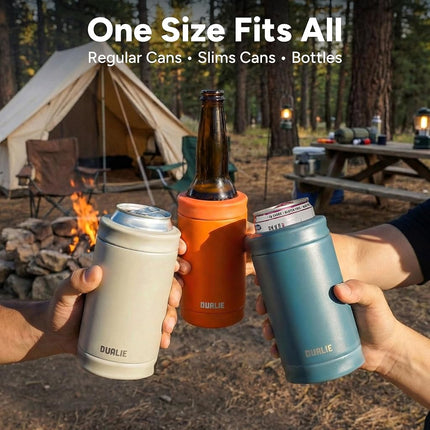 DUALIE 3 in 1 Insulated Can Cooler - Universal Size for 12 oz Cans, Slim Cans, and Bottles - 10+ Colors Available