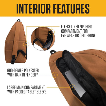 Carhartt Unisex's Durable Sling Bag, Side Release Buckle, Tablet Sleeve and Adjustable Strap, Crossbody Backpack (Seabrook), One Size