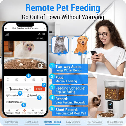 Frienhund Automatic Cat Feeder with 2K HD Camera: 5G WiFi Automatic Dog Feeder with Sealed Outlet