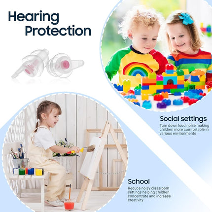 Kids Ear Plugs (6+yrs) - Reusable Noise Relief Earplugs with String for Child, Kids Ear Protection for Airplane, Focus, Anxiety, Stress, School, Home, Playtime, 25 dB Noise Reduction, 2 Pairs