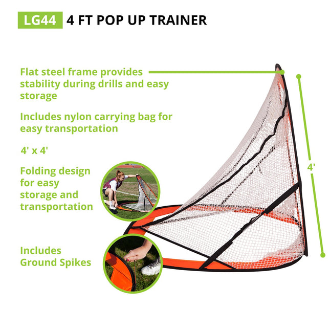 But de crosse d'entraînement Champion Sports LG44, but escamotable et filet de tir de jardin, 1,2 x 1,2 m, orange