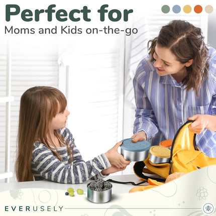 Everusely Stainless Steel Containers with Lids, Leakproof Stainless Steel Lunch Containers, Stackable Stainless Steel Food Containers with Lids, Metal Food Containers with Lids, Snack Containers