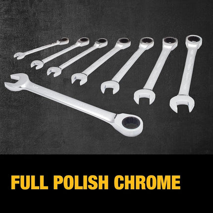 DEWALT Tough Box 8 PC SAE Ratcheting Combination Wrench Set
