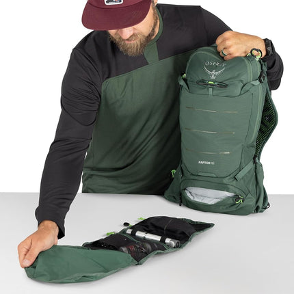 Mochila de ciclismo de montaña Osprey Raptor 10L para hombre con depósito hidráulico, color verde tundra, talla única, mochila de ciclismo de montaña con depósito hidráulico