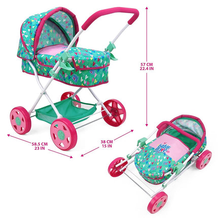 509 Crew Baby Alive: Travel N' Feed Set - 7pcs - Green, Pink, Hearts - Stroller, Highchair, Bag, Feeding Accessories, Set for Dolls Up to 18", Kids Toy, Ages 3+