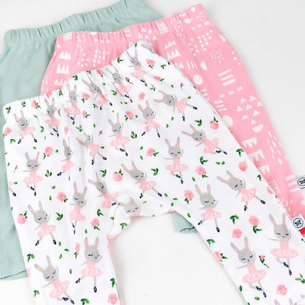 HonestBaby Multipack Harem Pants Roomy Fit Pull on Bottoms 100% Organic Cotton for Infant Baby Boys, Girls, Unisex, 3-Pack Tutu Cute, 0-3 Months