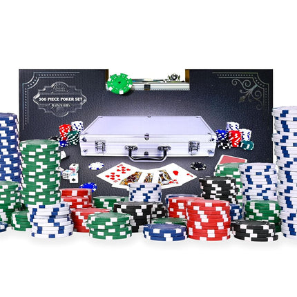Sunny Days Entertainment Elbow Room Games 300 Piece Poker Set, Includes Colored Chips, Dice, Dealer and Blind Chips, Deck of Cards in a Carrying Case