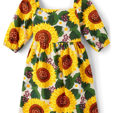 Gymboree Girls' and Toddler Short Sleeve Casual Printed Dresses, Sunflowers, 7