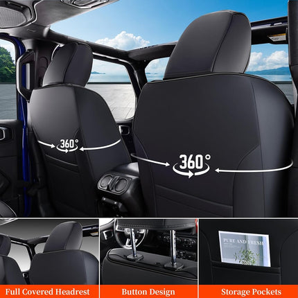Fundas de asiento Coverado, juego completo para Jeep Wrangler, fundas de asiento de coche impermeables para camión, fundas de asiento automotrices a medida para Jeep Wrangler JK 4 puertas 2008-2012, fundas de asiento Wrangler de cobertura completa (Negro)