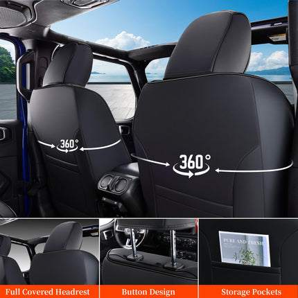 Coverado Wrangler JK Seat Covers, Waterproof Leather Car Front Seat Cover for Truck Pickup, Full Coverage Car Seat Cushion Protector Custom Fit for 2008-2012 Jeep Wrangler 2-Door/4-Door(Black)
