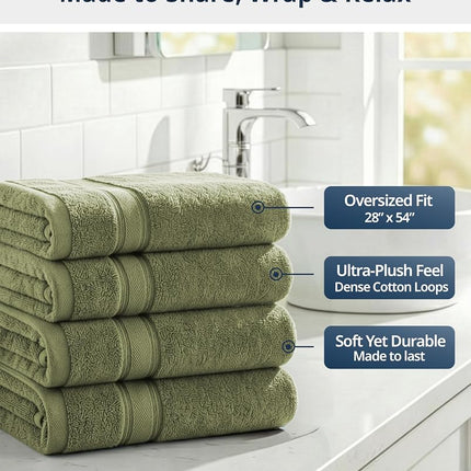 LANE LINEN Towel Set Soft Absorbent Quick Dry 100% Cotton - Oil Green