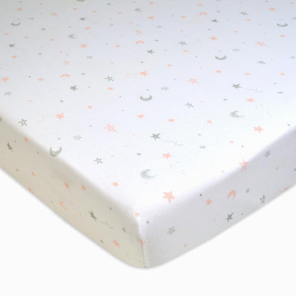 Sábana ajustable de punto de jersey 100% algodón natural American Baby Company para cuna portátil/mini cuna, rosa estrella/zigzag, 24" x 38" x 5", suave transpirable, para niñas, paquete de 3
