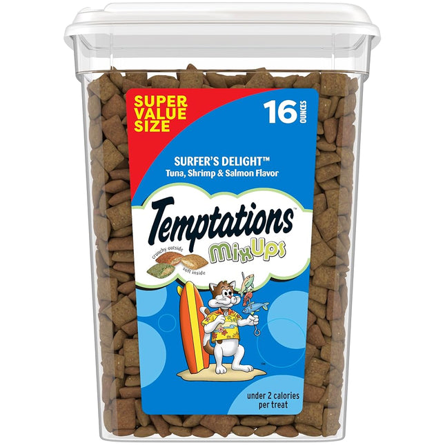 Temptations MixUps Crunchy and Soft Cat Treats Surfer's Delight Flavor, 16 oz. Tub