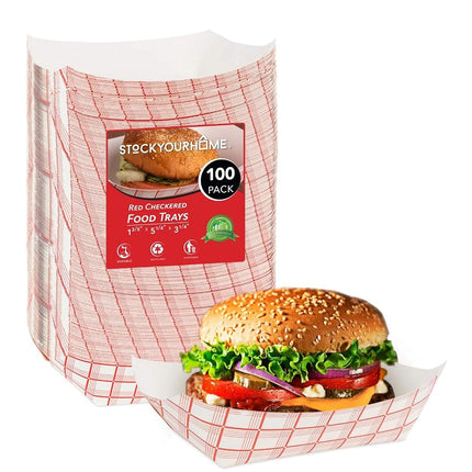 100-Pack 3 lb Paper Food Trays – Red & White Check
