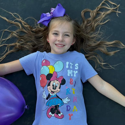 Disney Stitch Marvel Minnie Mickey Elsa Cotton Short Sleeve Birthday Shirt for Toddlers Big Kids Age 2-13 Years, Minnie Mouse Purple, 3 Years